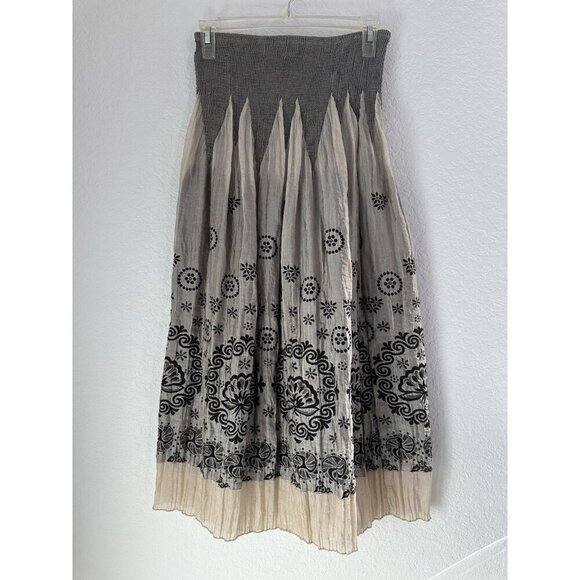 Lapis Floral Print Strapless Smocked‎ Tiered Dress / Peasant Maxi Skirt OS Taupe - Picture 1 of 10